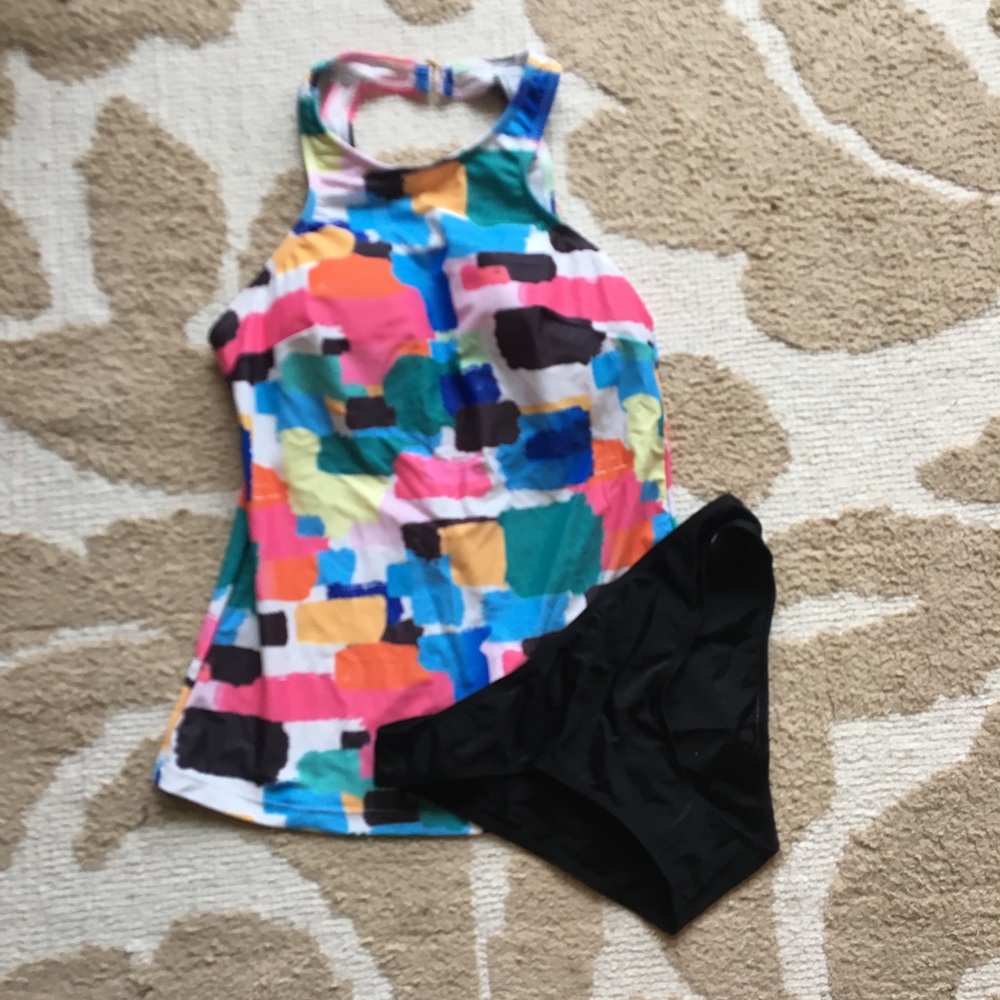 Multicolored halter two piece swimsuit